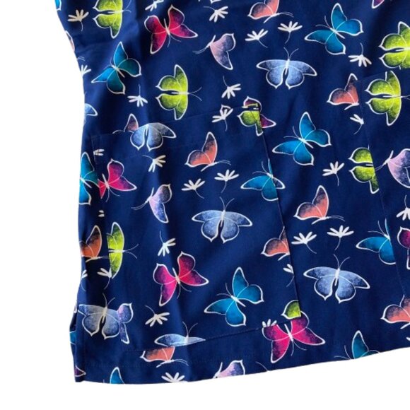 Med Couture Print V Neck Scrub Top XS Daisy Dance Blue 8564 NWT - Picture 2 of 6